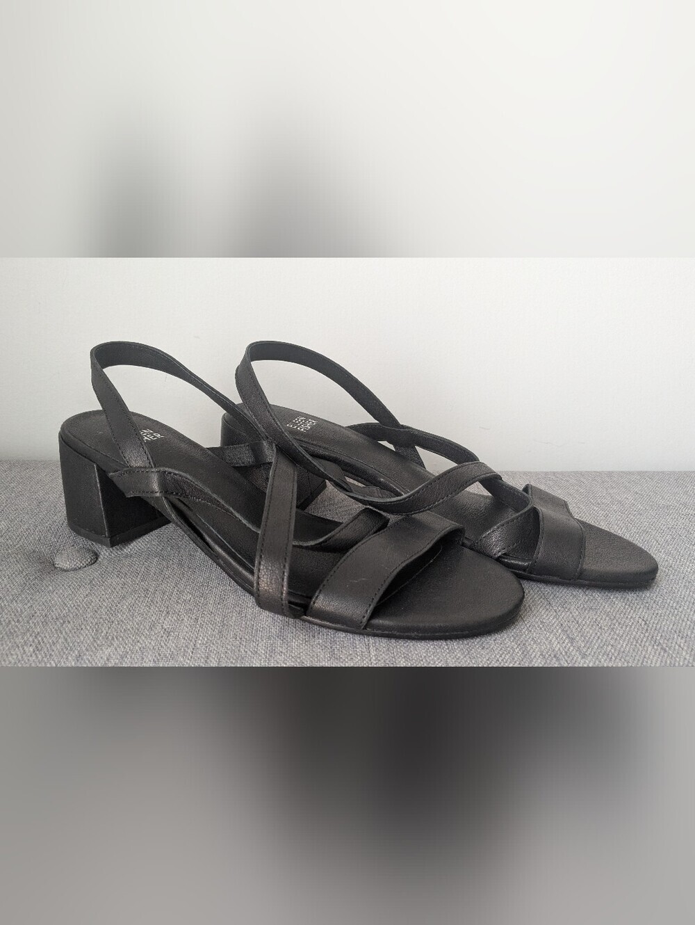 Eileen Fisher Giga Leather Slingback Sandal Black Block Heel Size 8.5
